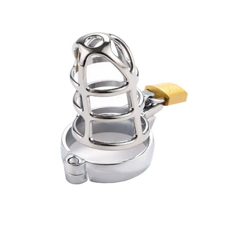 Feast your eyes on an image of Solid Steel Mancage Male Chastity with stainless steel construction and included rings for secure fit.