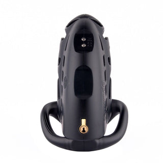 Sevanda Nautilus Shock Electric Silicone Chastity Device in deep black color with remote control for training.