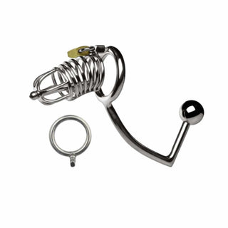 In the photograph, you can see an image of Extreme Discipline Holy Trainer Urethral Male Chastity Cage, crafted from high-quality stainless steel for comfort and safety.