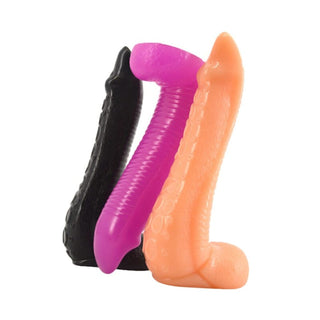 Pictured here is an image of Alluring Ribbed Octopussy 9 Inch Spiky Animal Dildo Female Sex Toy in purple color