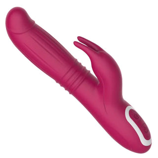 What you see is an image of Monster Series Large Thrusting Vibrator Dildo with textured shaft and rabbit arm for dual stimulation.