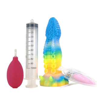 Luminous Alien 7 Squirting Silicone Animal Dildo Vibrator in glowing colors with ribbed texture.