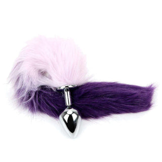 Purple Fur Silver Metallic Cat Tail Plug 17 to 18" long