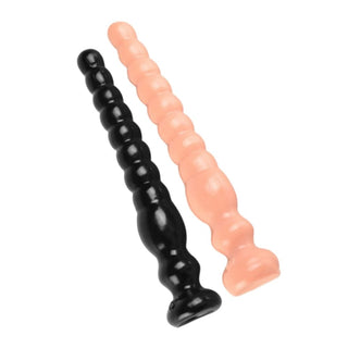 What you see is an image of Super Soft 12 Inch Dildo Long Beaded in black color with graduated beads for enhanced pleasure.