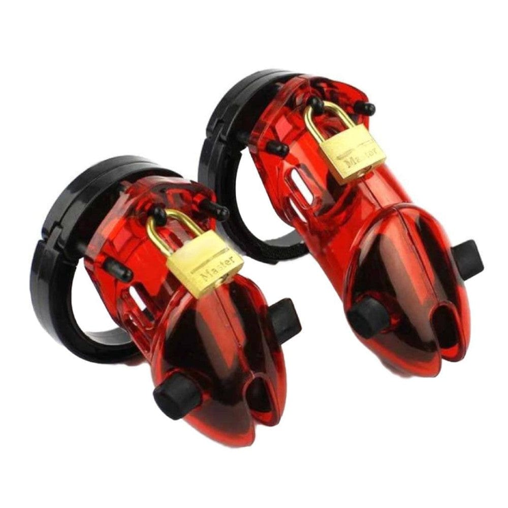 Feast your eyes on an image of the Electro Cock Chastity Shock Device showcasing the five different cock rings ranging from 1.38 to 1.93 in diameter for a variety of fits.