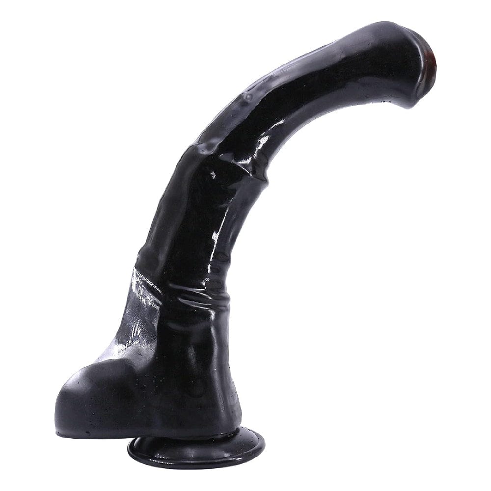 You are looking at an image of The Incredible Monster Horse Dildo, a black silicone dildo standing at 11 inches with 9 inches of insertable length, designed for deep satisfaction.