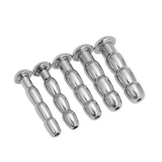 Ribbed stainless urethral dilator penis plug in silver color with 8mm diameter