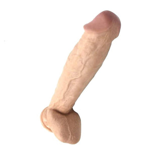 Realistic silicone anal dildo with a 13.6 inch length and 2.4 inch width.