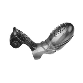 Observe an image of Sensational Sleeve Latex Finger Vibrator, a dual-stimulation toy for ultimate pleasure.