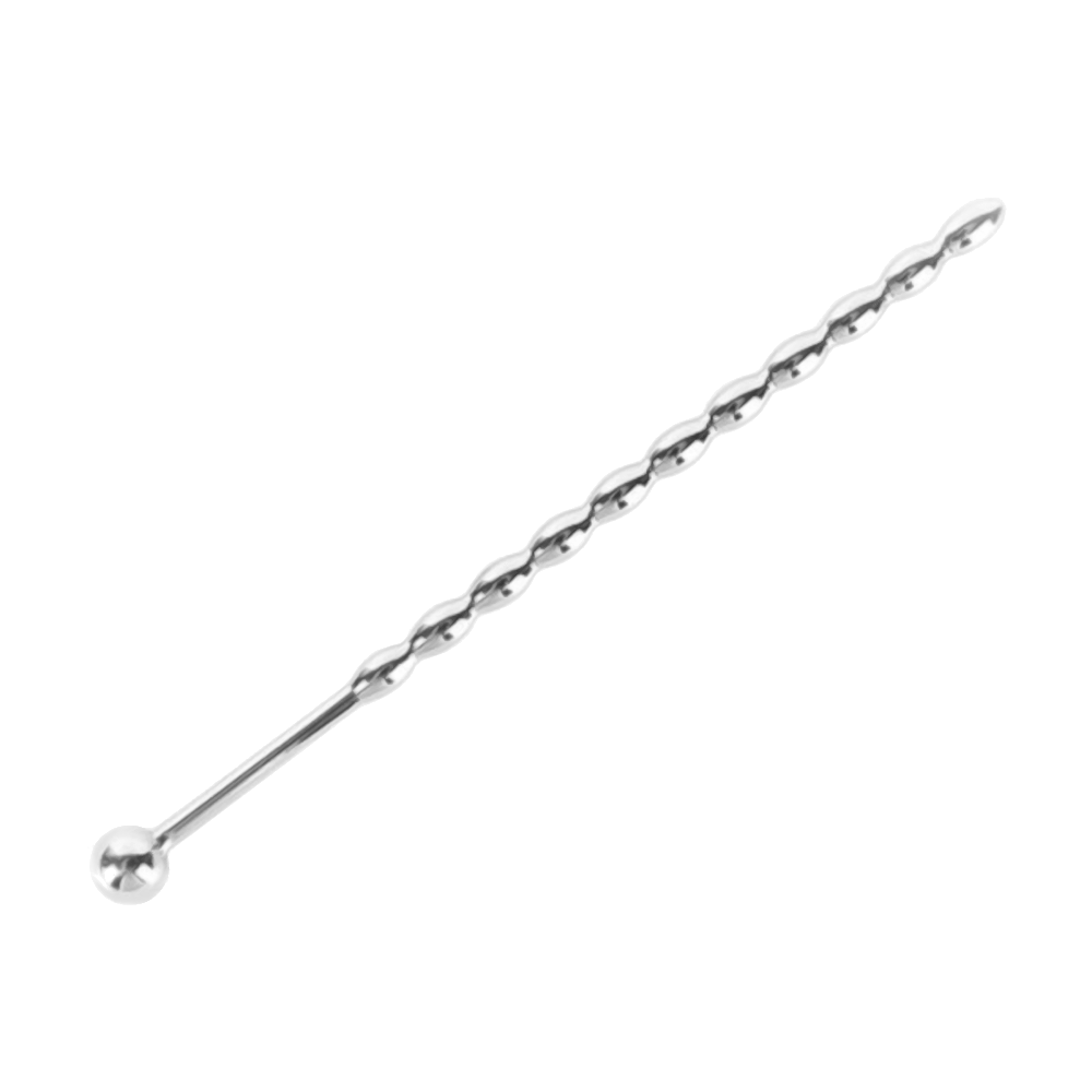 Beaded Urethral Stretcher Penis Plug in shiny stainless steel material.
