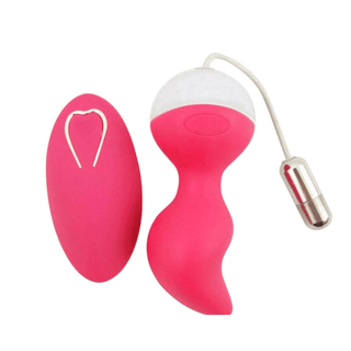 Featuring an image of Pussy Masturbator Remote Control Kegel Balls in fiery red color with heart-accented wireless remote control.