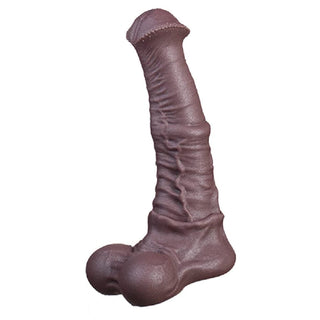 This is an image of the Regal Chocolate Horse Dildo, featuring a robust 2.48-inch diameter designed for fullness and firm pressure.