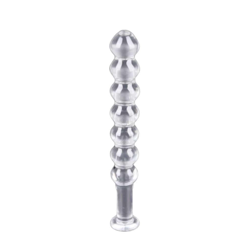 Check out an image of Pleasure Glass Crystal Beaded 5.91 Inch Dildo for erotic adventures and sensations.