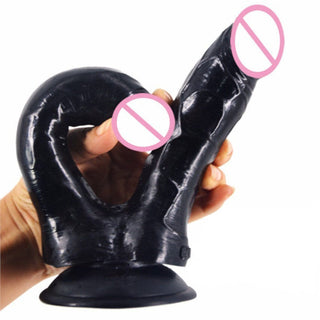 This is an image of Dual Stimulation Double Headed Black Dildo with two realistic cocks for G-spot stimulation.