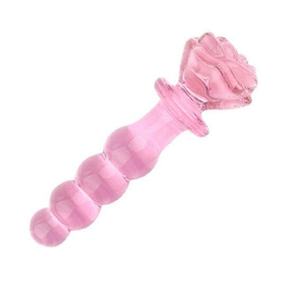Pink Charming Beaded 6 Inch Glass Rose Dildo