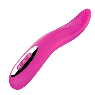You are looking at an image of Orgasmic Toy Clit Suck And Lick Tongue Vibe showcasing its tongue-like shape and soft nubs for enhanced pleasure.