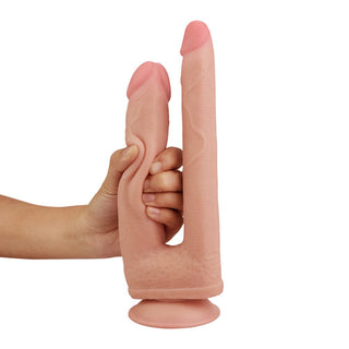 A silicone double dildo with strong suction cup for versatile play options.