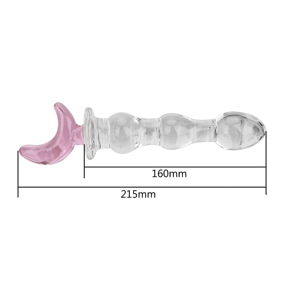 Check out an image of Crystal Pink Crescent Moon 8 Inch Glass Dildo being immersed in hot water for warm penetration or chilled for spine-chilling sensations.