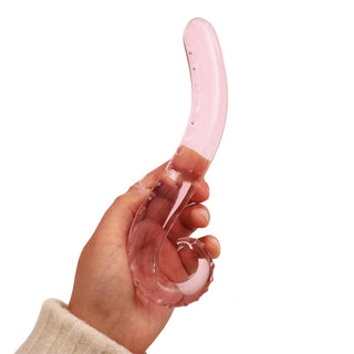 Displaying an image of a Pink Glass Octopus Tentacle Dildo with dual ends for versatile play, perfect for G-spot or prostate massage.