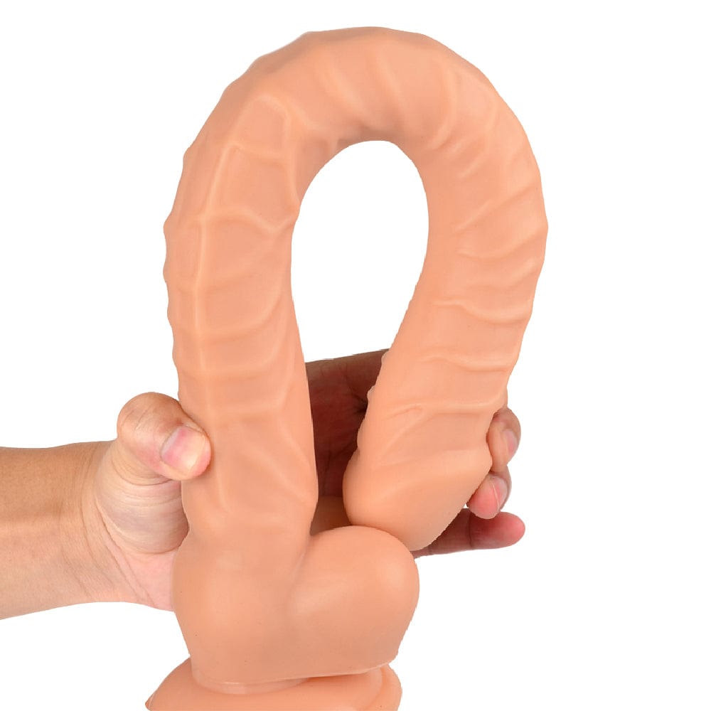 Here is an image of a long cock masturbator with a textured insertable length of 13.8 inches, perfect for stimulating nerve endings, rubbing on anal walls, and applying sweet pressure on the P-spot.
