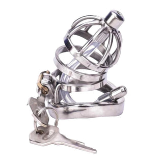 Steel chastity device with open design for teasing, tantalizing, and tormenting.