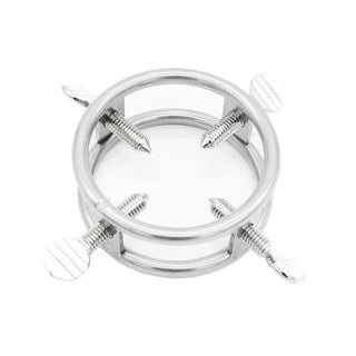 Displaying an image of Torture Stimulation Silver Ring, crafted for pleasure with an adjustable diameter ranging from 1.77 inches to 1.97 inches.