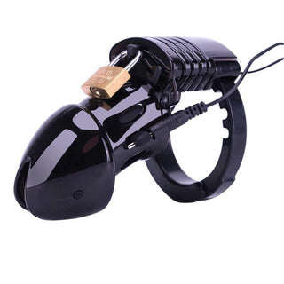 Observe an image of Electric High Intensity Shock Chastity Cage made of silicone and ABS materials.