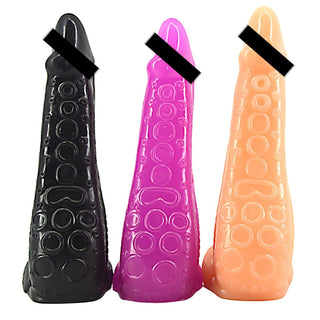 In the photograph, you can see an image of Alluring Ribbed Octopussy 9 Inch Spiky Animal Dildo Female Sex Toy in pink color