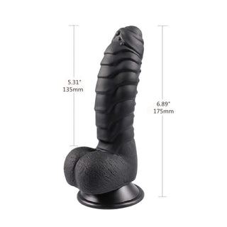 A black silicone beaded anal plug with a flared base for safe anal play and pegging.