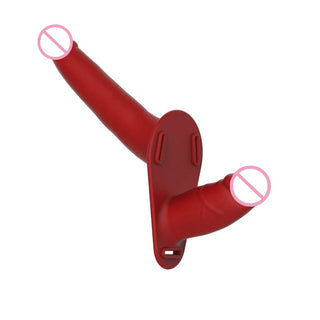 Passionate Red Double Ended Dildo And Harness Set - Dual-ended strap on with different lengths for wearer and receiver.