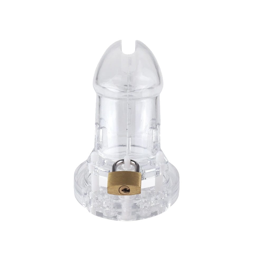 Presenting an image of Cum Spectator Resin Cage, a plastic chastity device recommended for intermediates, with a rigid non-porous material preventing sexual stimulation effectively.