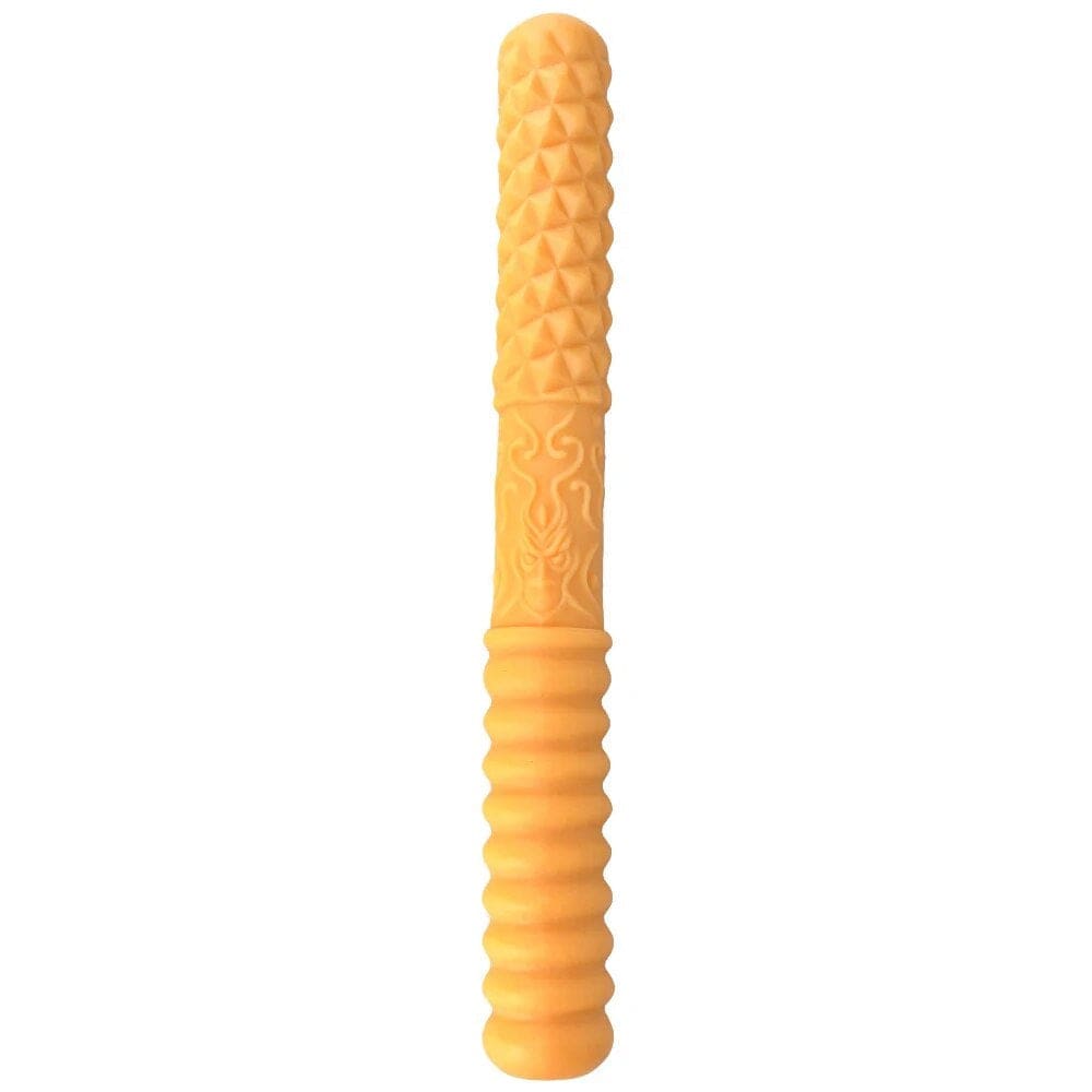 Here is an image of 11-inch ribbed dildo with intricate flower design, like a samurai handle, ready to take you on a pleasurable journey.