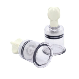 Pictured here is an image of Breast Toy Pumping Device for Nipples showcasing clear ABS plastic material and dimensions of 4.0 length, 0.98 inner diameter, and 1.50 outer diameter.