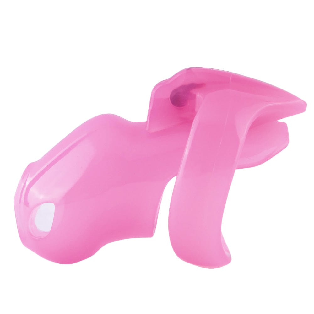 A visual representation of the Sissy Pink Clit Flat Cock Cage Silicone Resin Holy Trainer V4 with additional rings for customization and control.