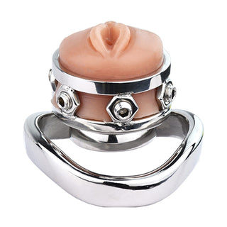 Take a look at an image of Pussymonger Wearable Chastity Device with provided lock and keys for mutual trust and security.
