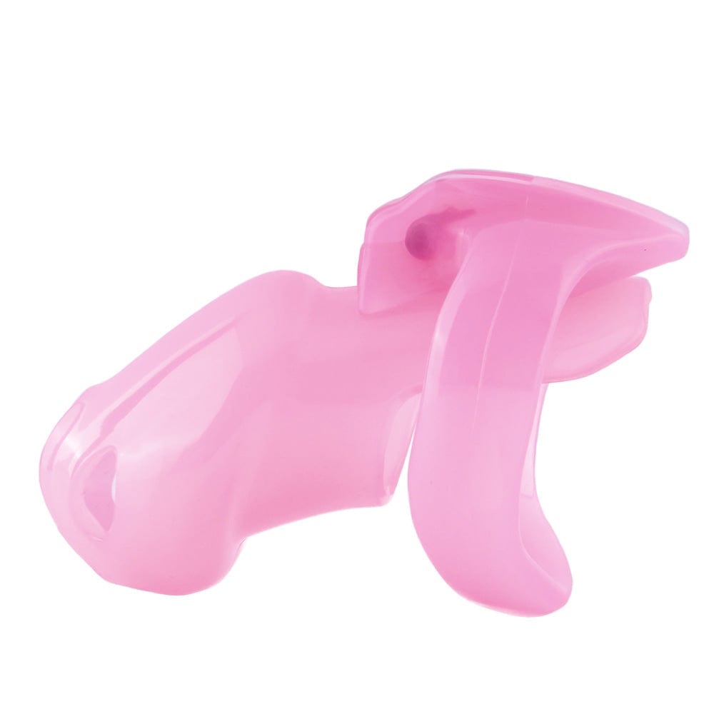 This is an image of the Sissy Pink Clit Flat Cock Cage Silicone Resin Holy Trainer V4, a stylish pink cage for a playful and empowering dominant experience.