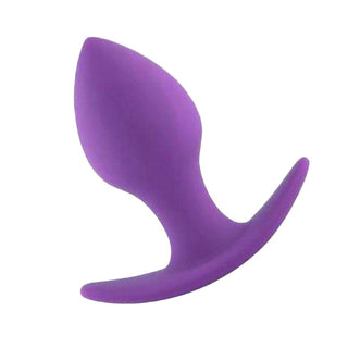 A visual of a small purple beginner butt plug made of soft silicone.