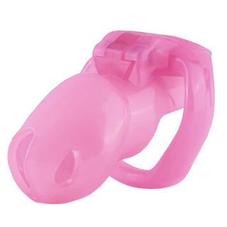 What you see is an image of the Sissy Pink Clit Flat Cock Cage Silicone Resin Holy Trainer V4, a tool for exploring dominance and submission with added rings for customization.