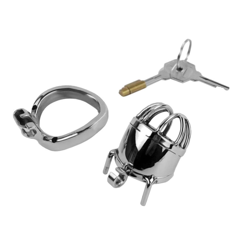 Compact metal cage for male chastity, crafted from durable 304 Stainless Steel.