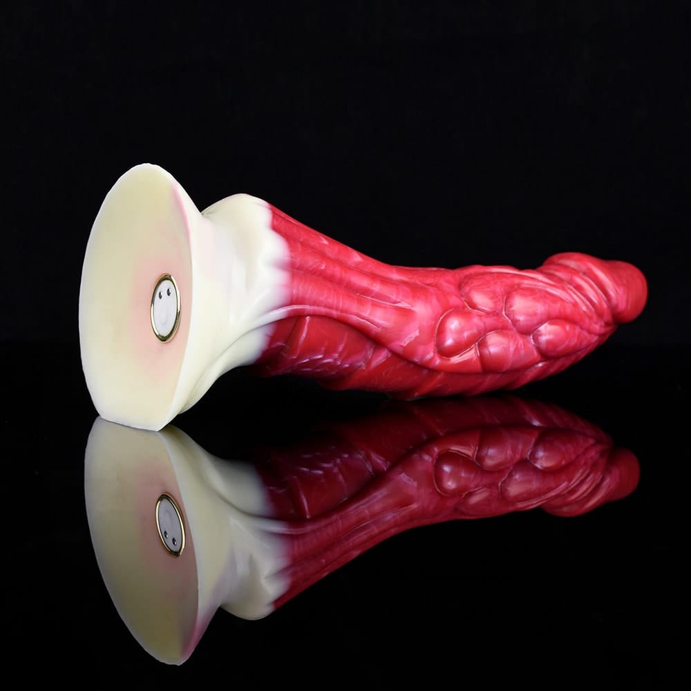A picture of the firm yet supple silicone material of the Dragon Flame Monster Dildo for comfort and minimal bending.