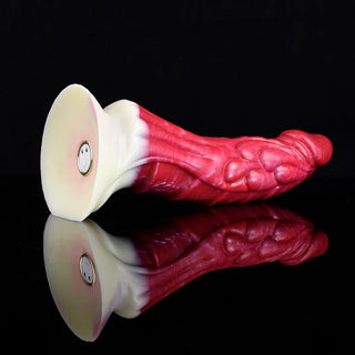A picture of the firm yet supple silicone material of the Dragon Flame Monster Dildo for comfort and minimal bending.
