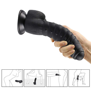 Black Suction Cup Silicone Beaded Anal Plug 6"