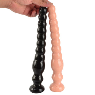 Feast your eyes on an image of Super Soft 10 Inch Beaded Dildo with a flared base for secure use.