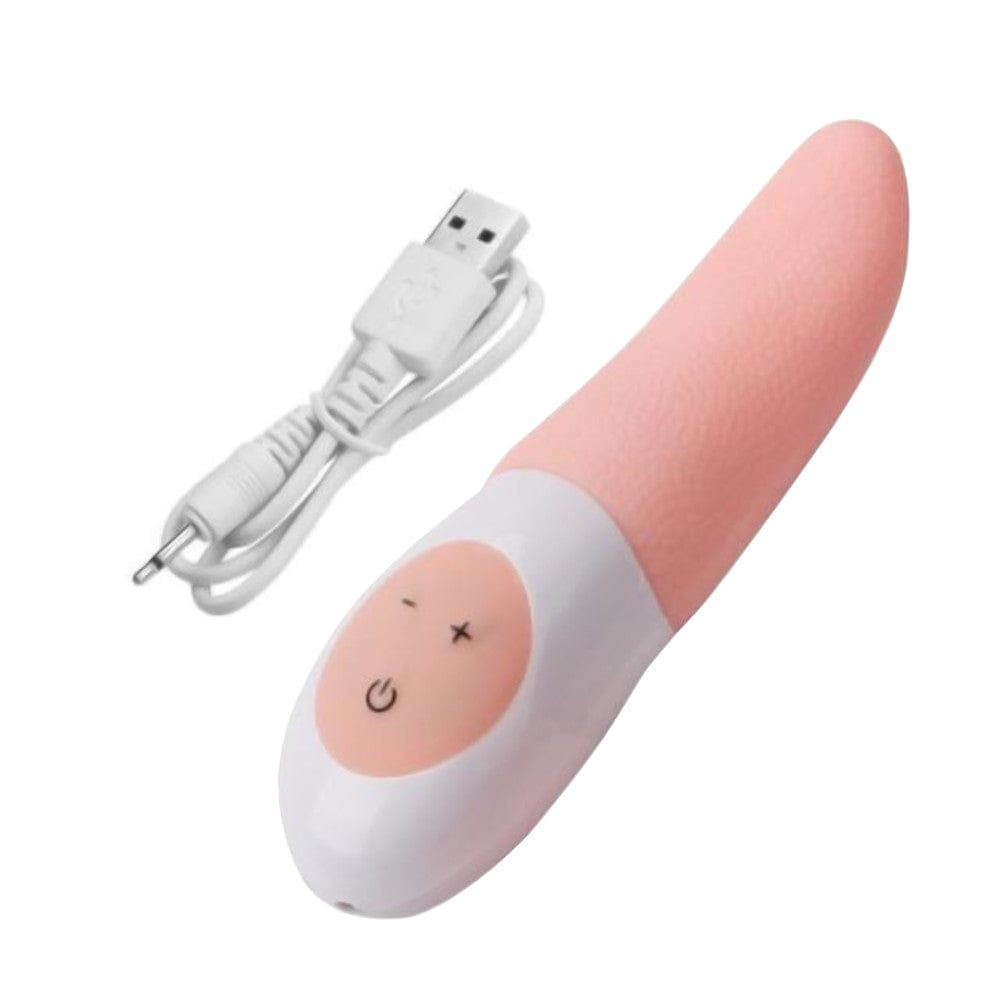 This is an image of Powerful Sucking Clit Stimulator Oral Tongue Orgasm Vibrator in peach color with a sleek design and tongue-like texture for intense pleasure.