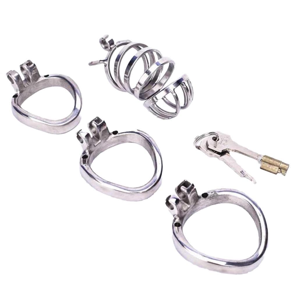 You are looking at an image of a chastity device crafted from medical-grade stainless steel.