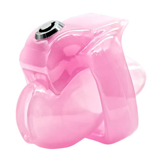 This is an image of Pink Silicone Clit Sissy Chastity Cage Holy Trainer V5 showcasing innovative integrated locking system.