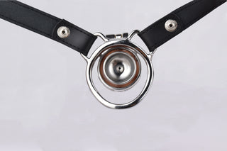 Displaying an image of Pussymonger Wearable Chastity Device with adjustable fit and three rings for personalized sizing.