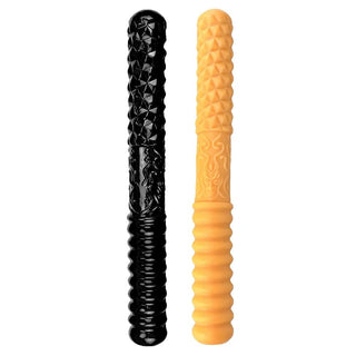 Presenting an image of Double Ended Dragon Samurai 11 Inch Ribbed Toy, made from durable PVC, featuring diamond pattern and rounded ridges for intense pleasure.