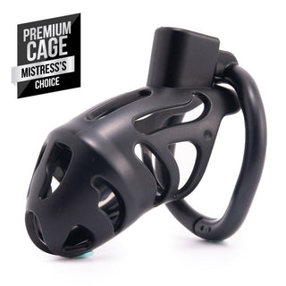 Pictured here is an image of Sevanda Ergo Silicone Chastity Device in black cage design