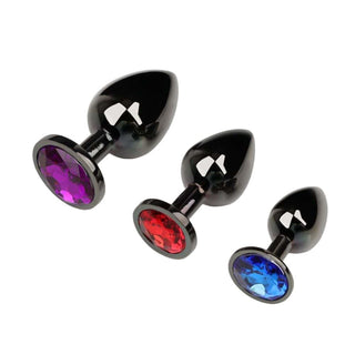 Take a look at an image of the small plug from the Gunmetal Cute Rainbow-Colored Jewel Metal 3pcs Anal Training Set, measuring 2.44 inches in length and 1.10 inches in width.